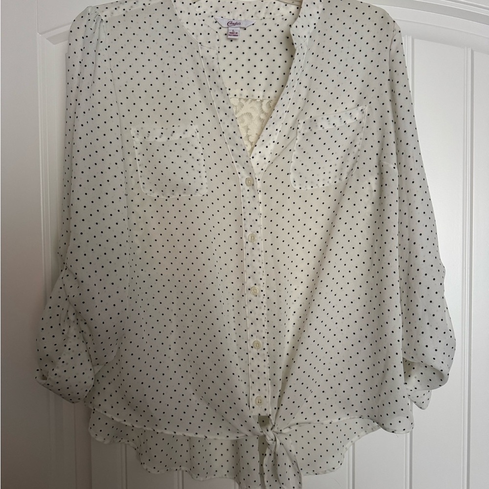 Candie's White and Black Polka Dot Button Down Shirt
